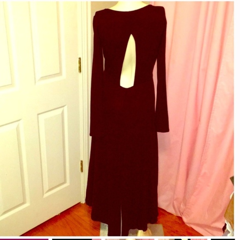 BCBG Wine Red High-Low Long Sleeve Dress